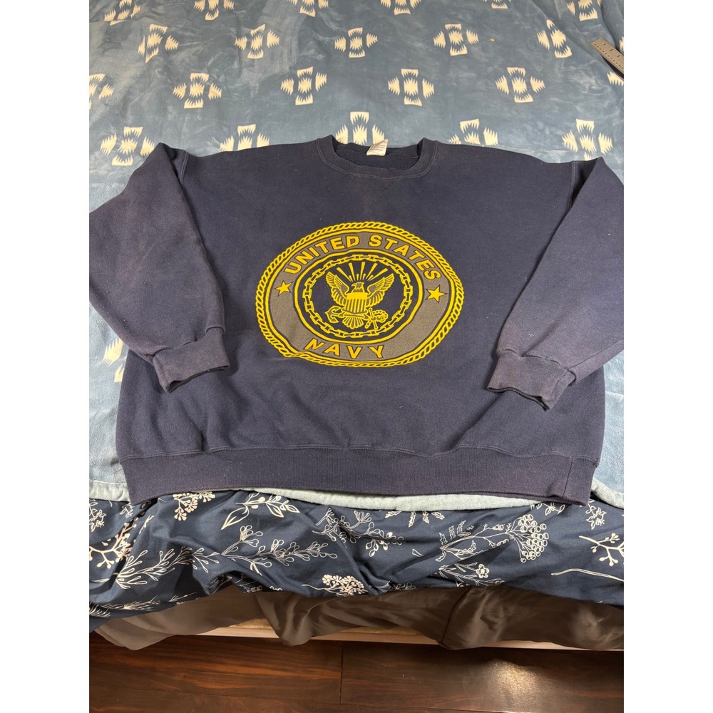 Soffe US Navy Crewneck Sweatshirt Mens 2XL Navy Blue Military Graphic USA Made
